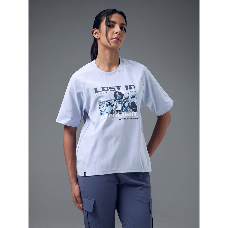 Technosport Women Blue Graphic Printed Round Neck Sports T-Shirt (S)