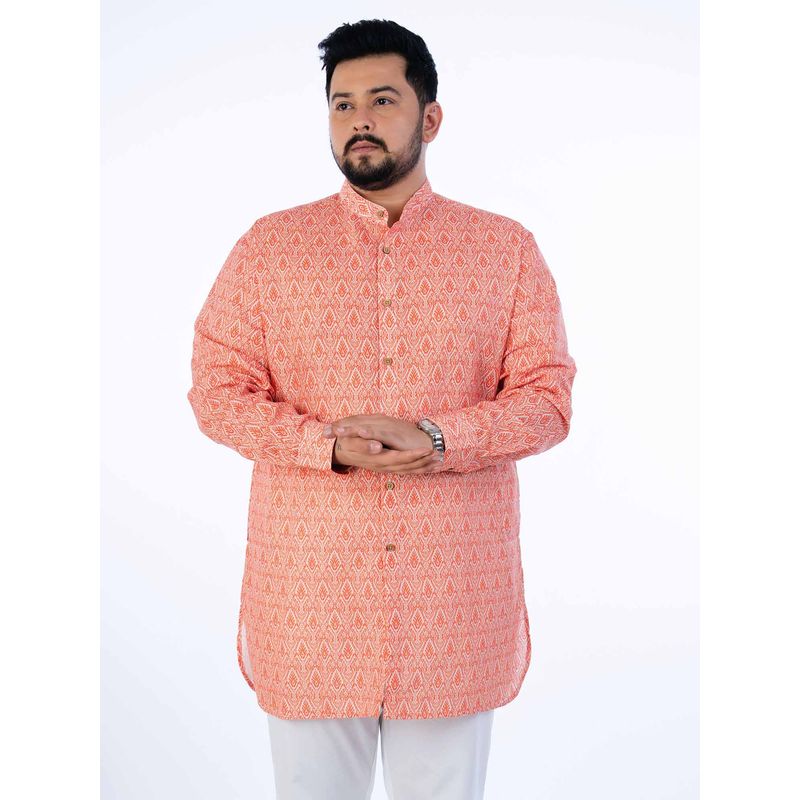 UNSIZED Men Plus Size Orange Ethnic Printed Kurta (2XL)