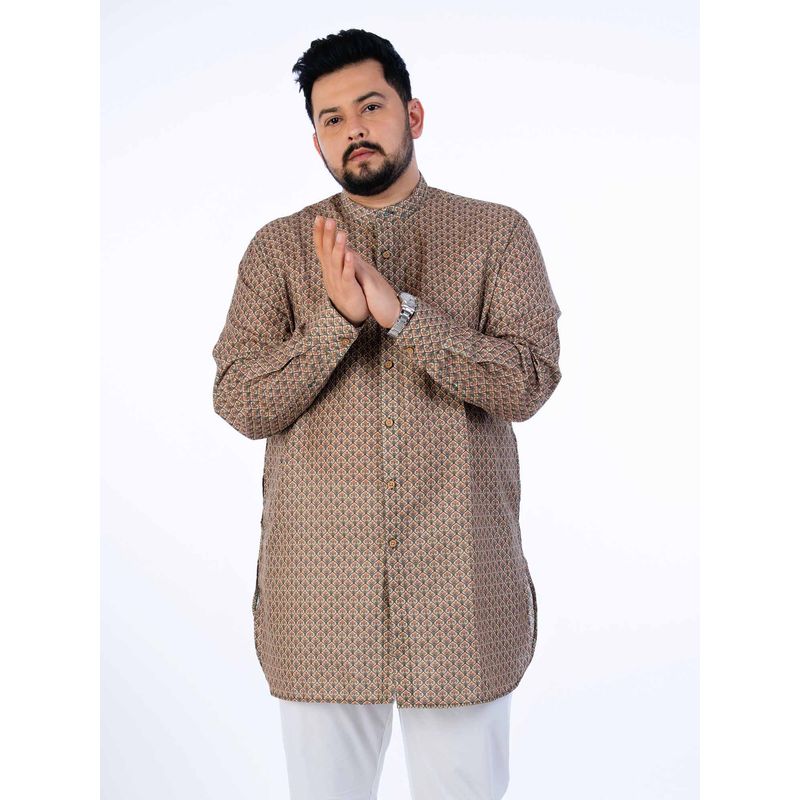UNSIZED Men Plus Size Brown Ethnic Printed Kurta (2XL)