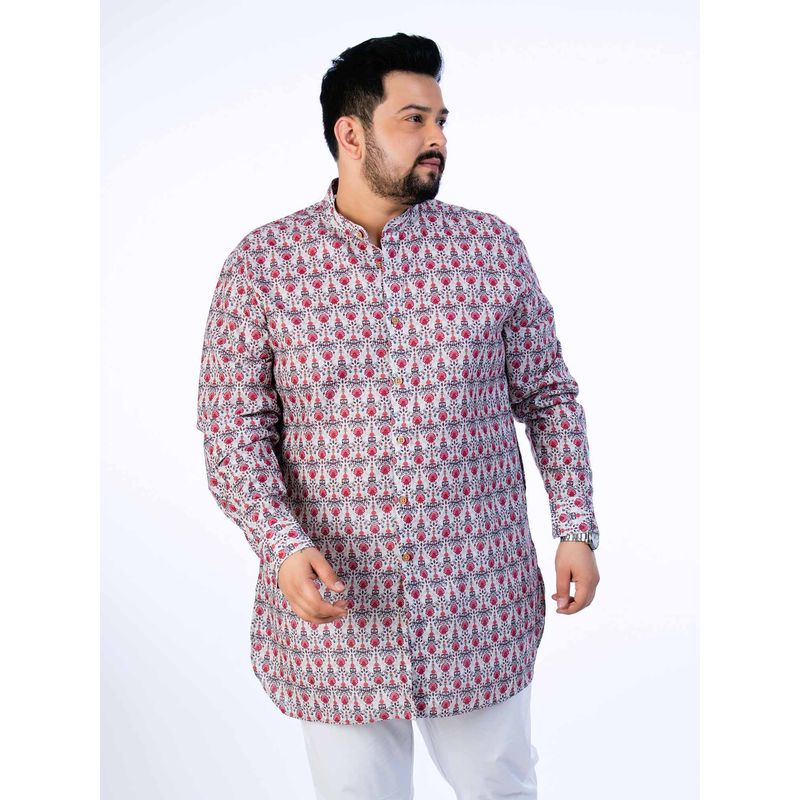 UNSIZED Men Plus Size Off White Ethnic Printed Kurta (3XL)