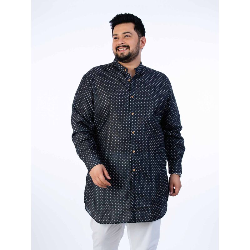 UNSIZED Men Plus Size Black Ethnic Printed Kurta (4XL)