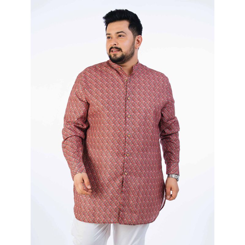 UNSIZED Men Plus Size Red Ethnic Printed Kurta (5XL)