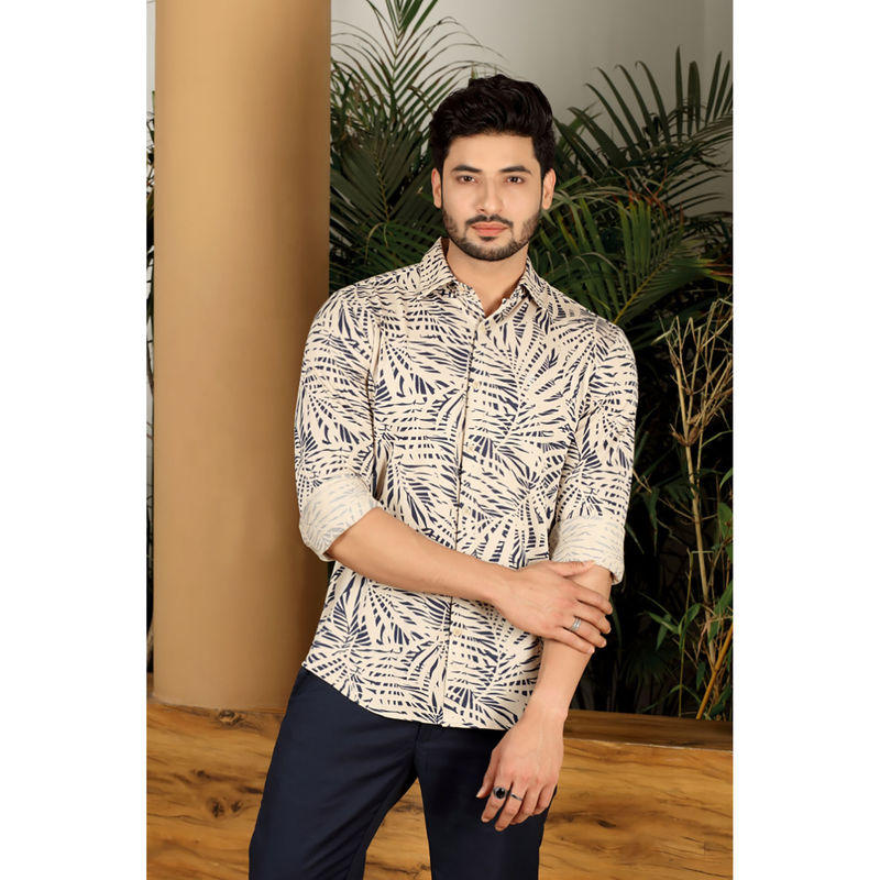 MELVIN JONES Beige Leaf Print Shirt (L)