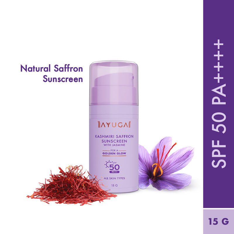 Ayuga Kashmiri Saffron Sunscreen SPF 50 PA ++++ - No White Cast Sunscreen For Glowing Skin Mini pack