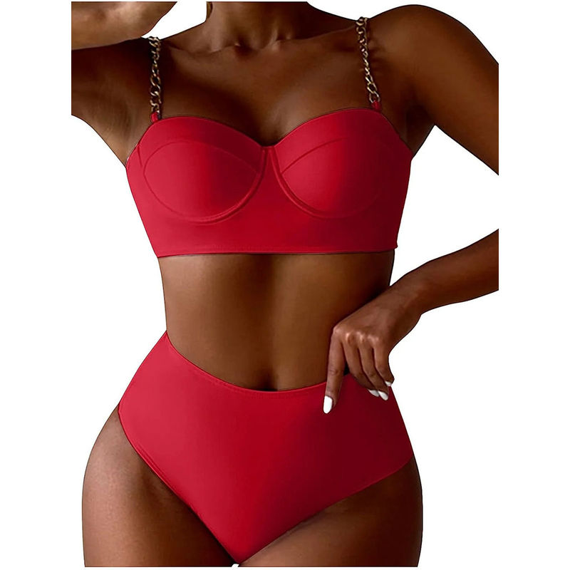 WomanLikeU Red Chain Strap Bikini (Set of 2) Buy WomanLikeU Red Chain