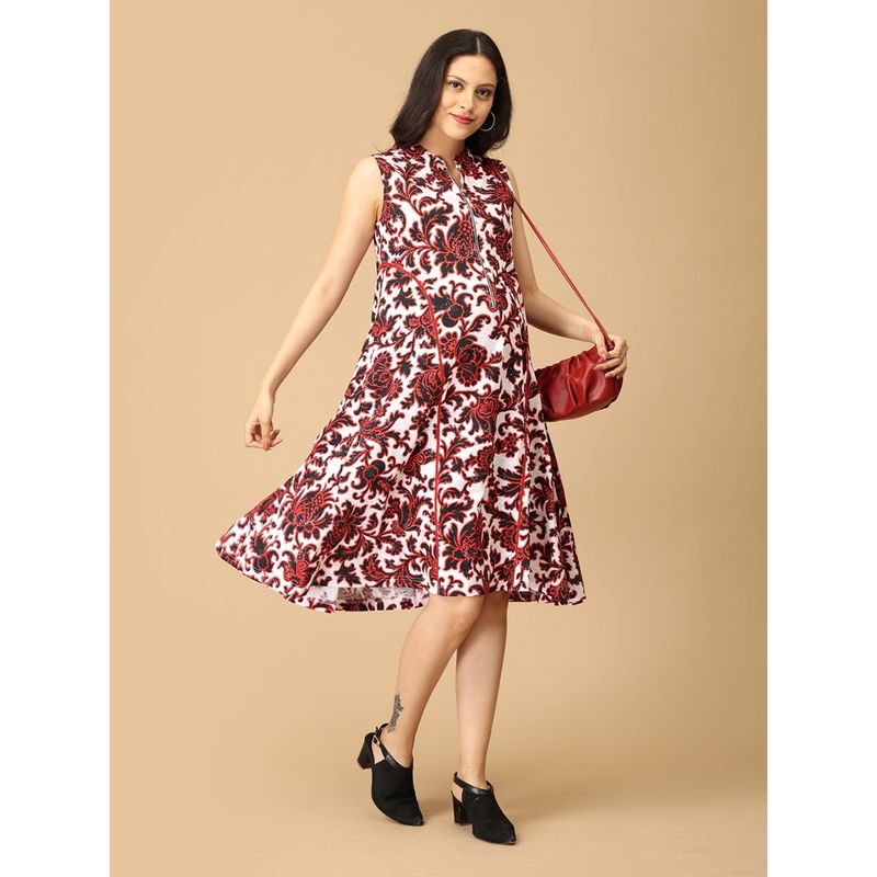 The Mom Store Women Wine Printed Maternity Dress (S)