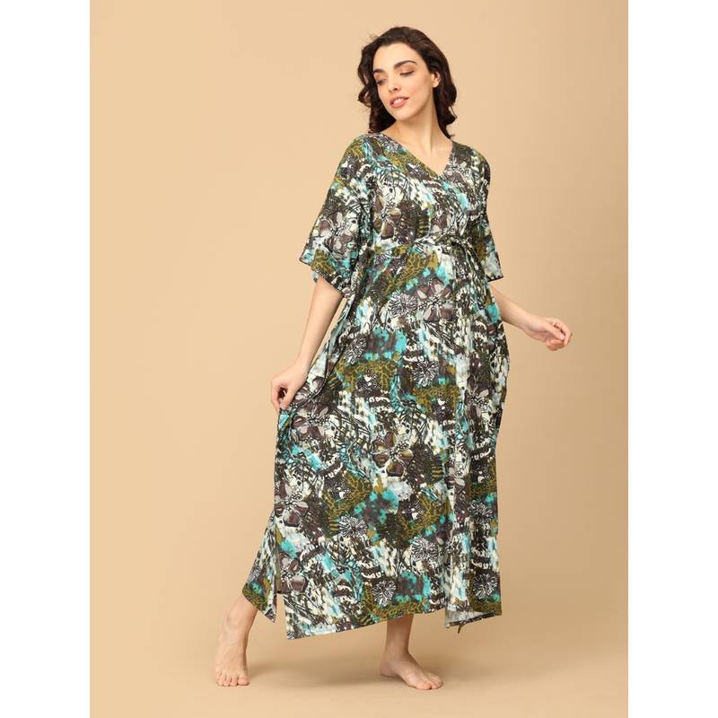 The Mom Store Women Green Printed Maternity Kaftan (M)