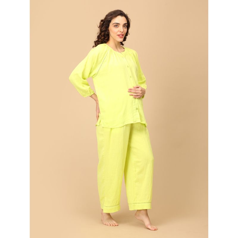 The Mom Store Women Green Solid/Plain Shirt with Pant (Set of 2) (S)