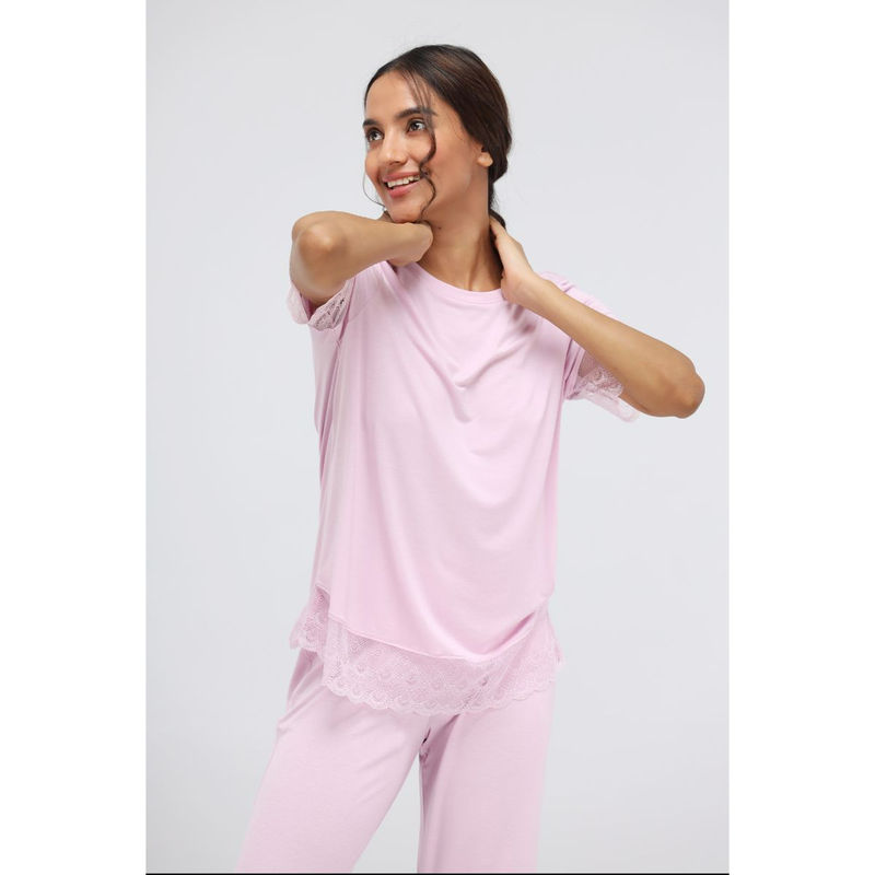 NeceSera Soft Pink Modal Lace Top (XL)