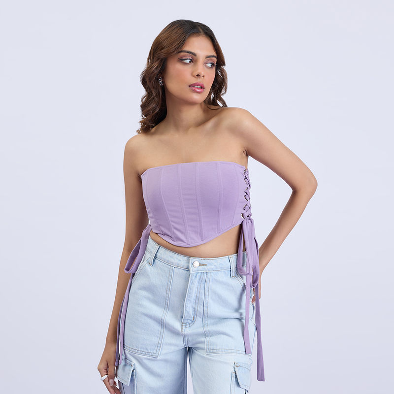 MIXT by Nykaa Fashion Lavender Tie Up Tube Neck Corset Top (L)