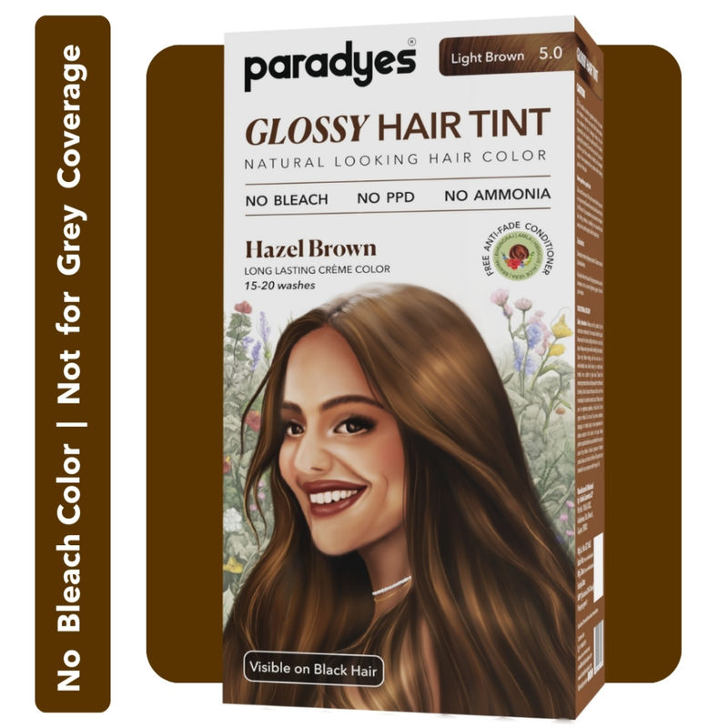 Paradyes Hazel Brown Glossy Hair Tint Semi-Permanent Creme Color - Light Brown 5.0