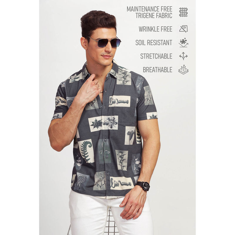 BULLMER Men Black Trendy Regular Fit Floral Casual Shirt (4XL)