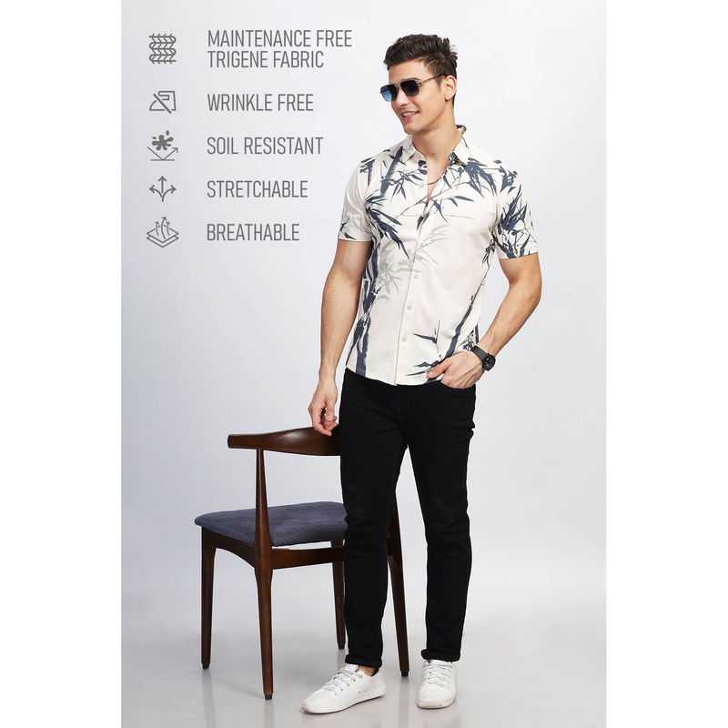 BULLMER Men Cream Trendy Regular Fit Printed Casual Shirt (M)