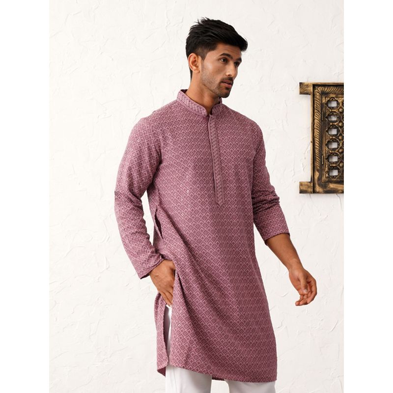 Jompers Men Magenta Embroidered & Sequin Kurta (L)