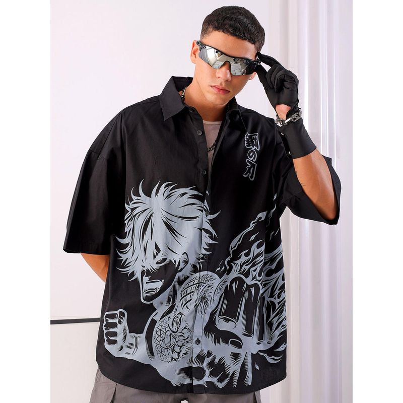 The Indian Garage Co Men Oversized Anime Print Half Sleeves Cutaway Collar Shirt (S)