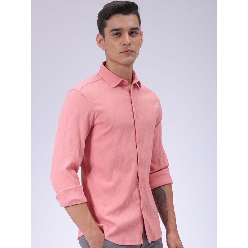 The Indian Garage Co Men Slim Fit Textured Floral Full Sleeves Cutaway Collar Shirt (L)