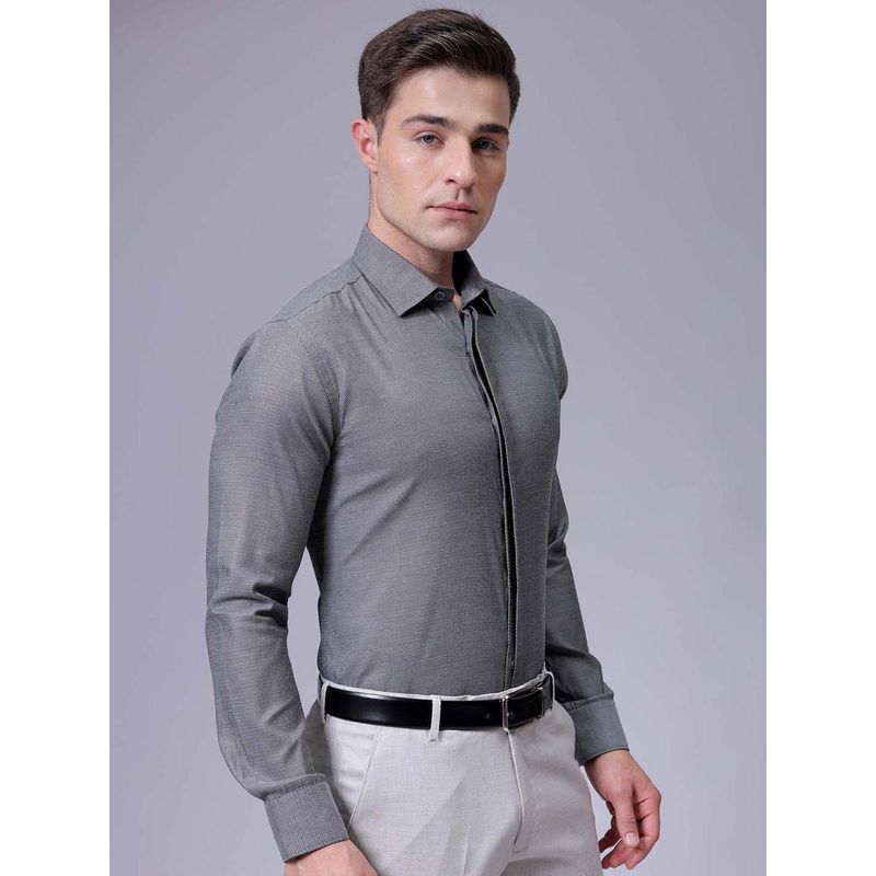 The Indian Garage Co Men Slim Fit Self Design Full Sleeves Cutaway Collar Formal Shirt (S)