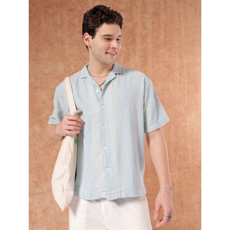 The Indian Garage Co Men Stripes Half Sleeves Cuban Collar Shirt (M)