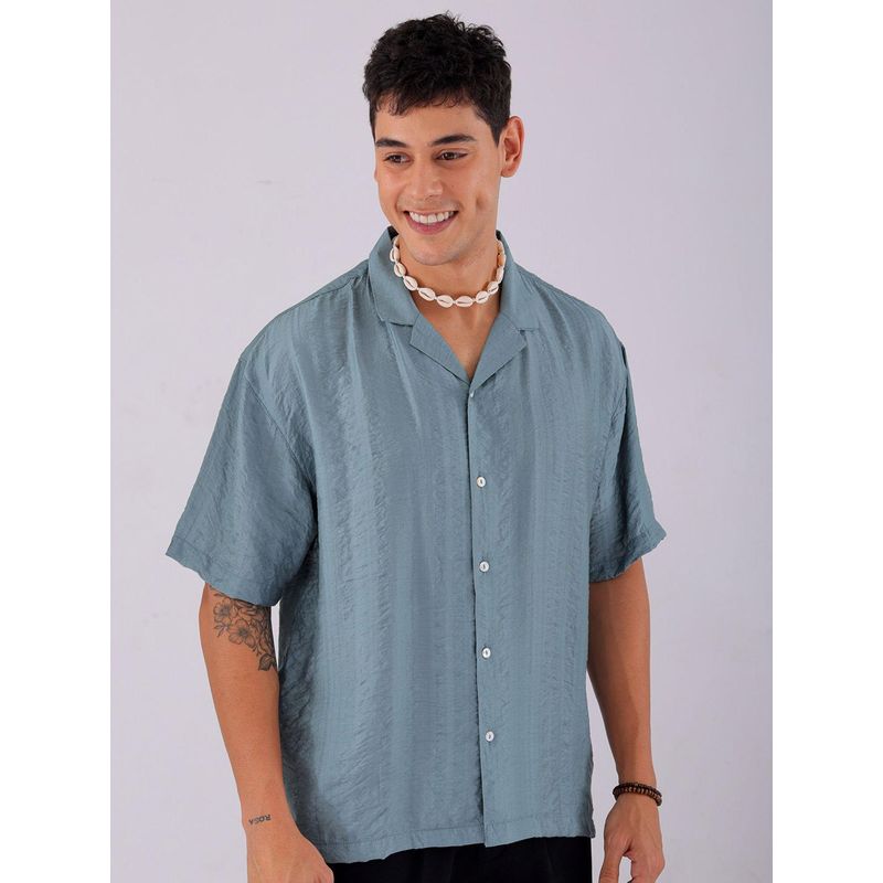 The Indian Garage Co Men Stripes Half Sleeves Cuban Collar Shirt (L)