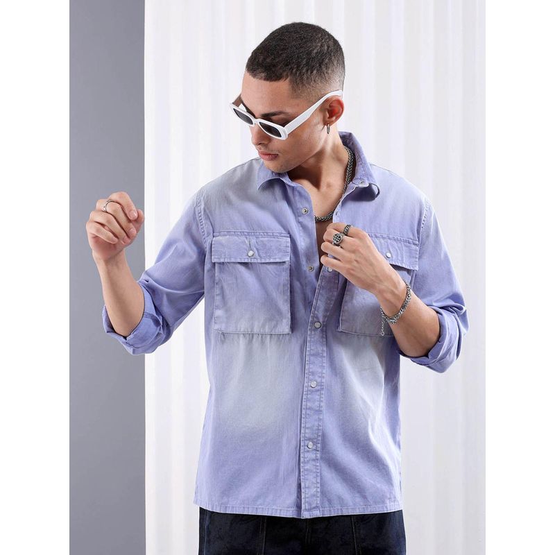 The Indian Garage Co Men Regular Fit Vintage Full Sleeves Collar Double Flap Pocket Shirt (L)