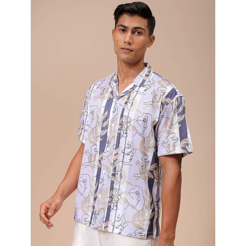 The Indian Garage Co Men Sketch Art Half Sleeves Cuban Collar Shirt (S)