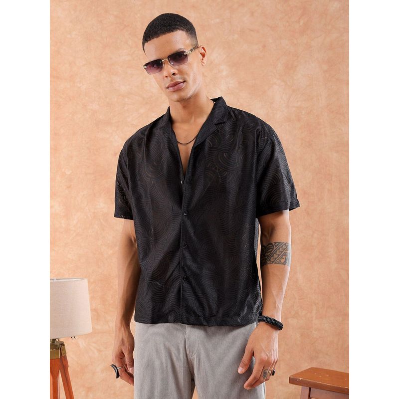 The Indian Garage Co Men Self Design Half Sleeves Cuban Collar Shirt (XL)