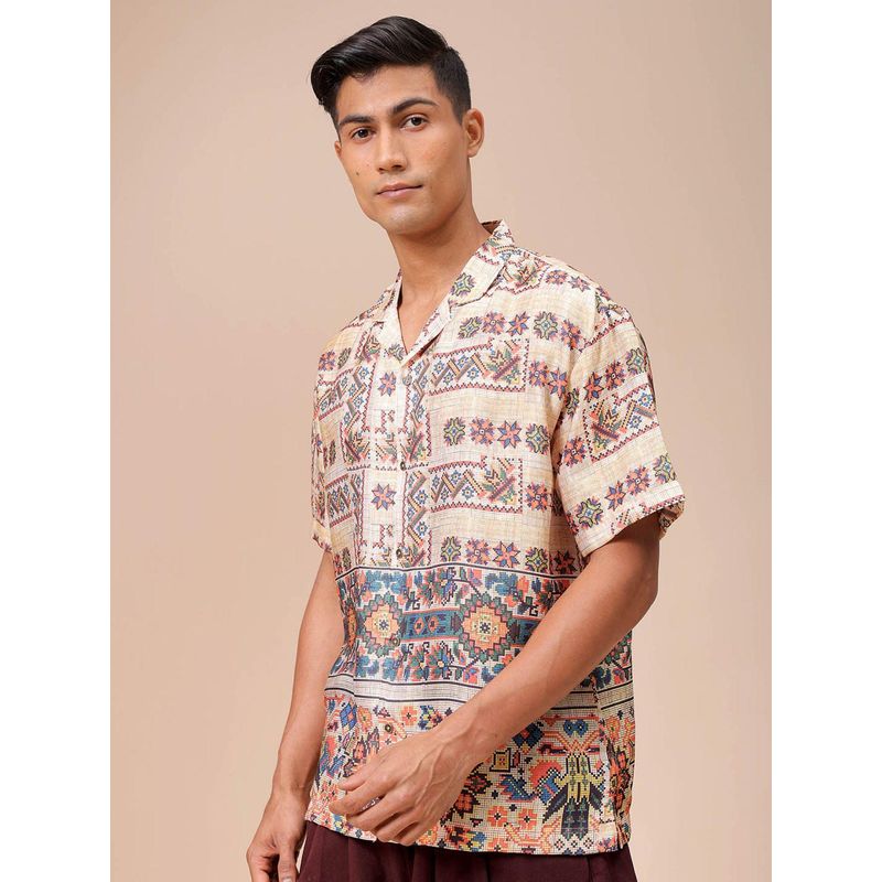 The Indian Garage Co Men Indie Printed Half Sleeves Cuban Collar Shirt (L)