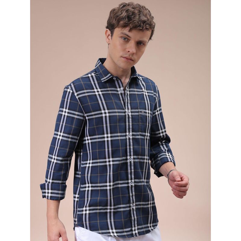 The Indian Garage Co Men Slim Fit Checks Full Sleeves Cutaway Collar Casual Shirt (S)