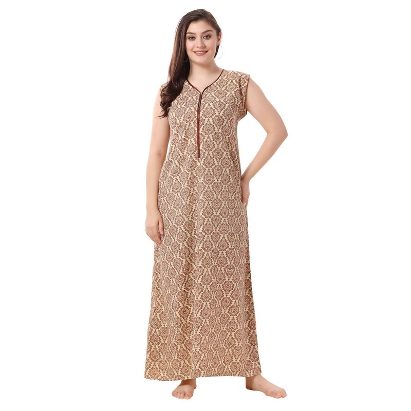 PIU Womens Sleeveless Cotton Zipper PLUS Size Nighty (2XL)