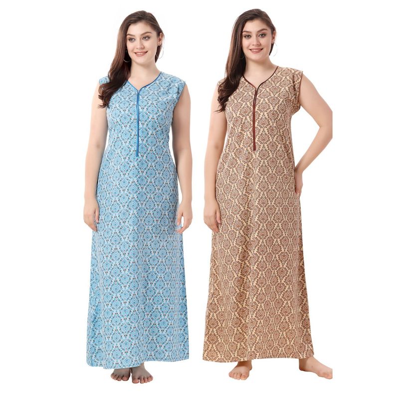 PIU Womens Cotton Sleeveless Plus Size Nighty (Pack of 2) (3XL)