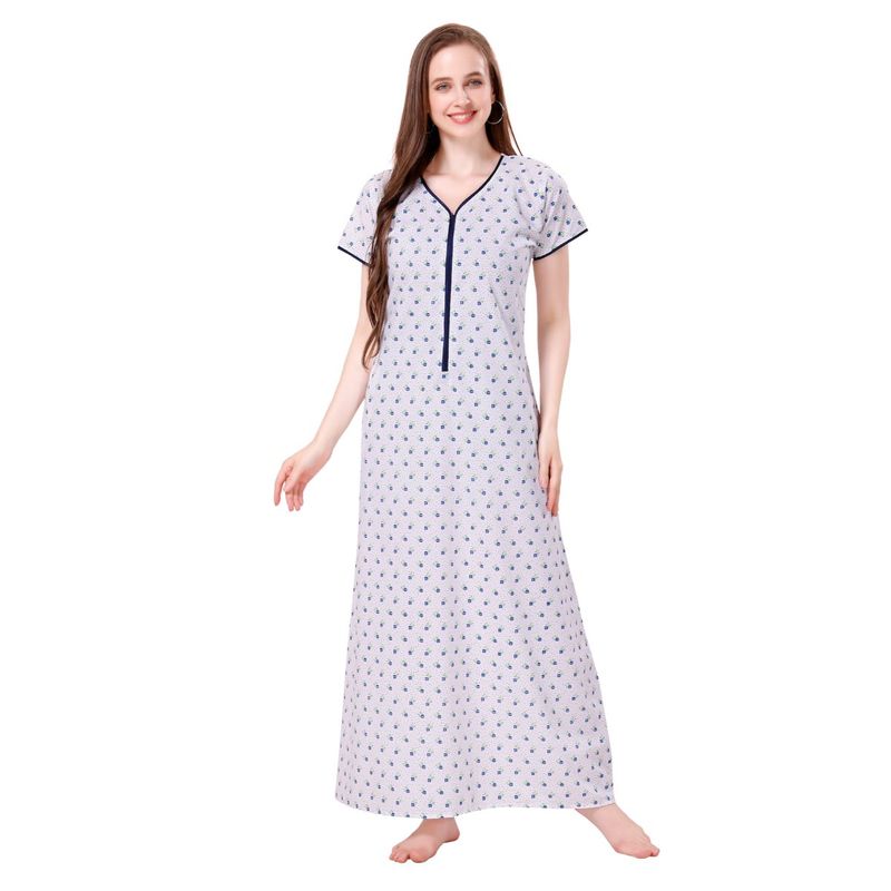 PIU Womens Cotton Front Zipper Gown Blue (M)