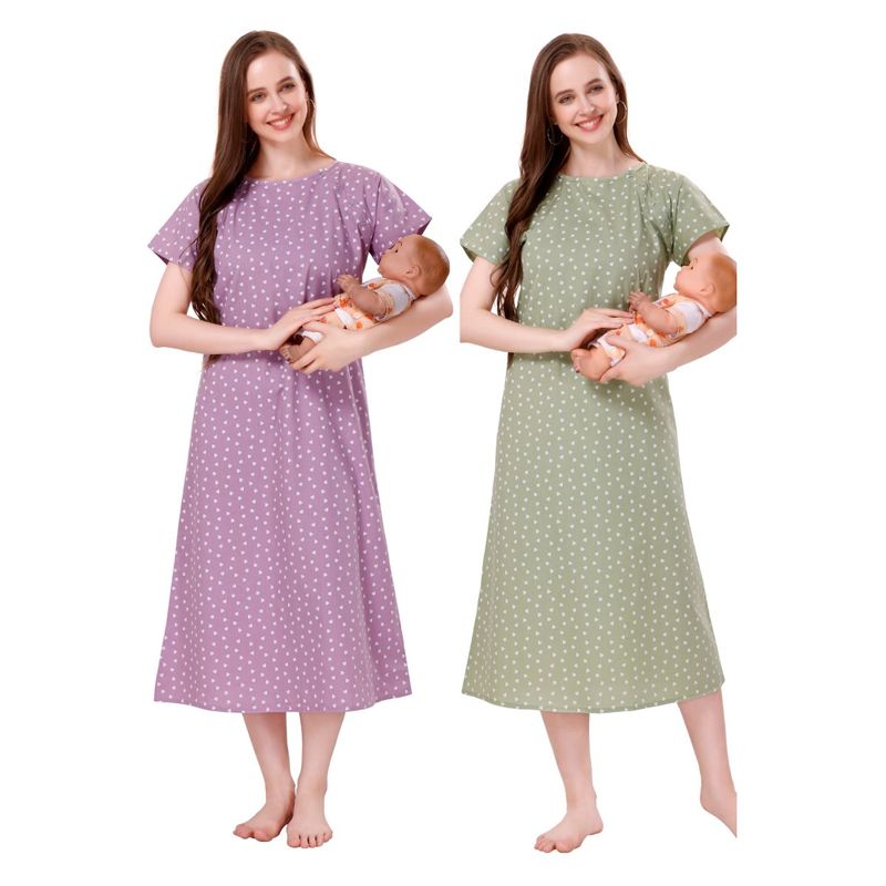 PIU Womens Premium Cotton Feeding Nighty (Pack of 2) (XL)