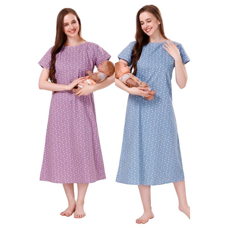 PIU Womens Premium Cotton Feeding Nighty (Pack of 2) (M)