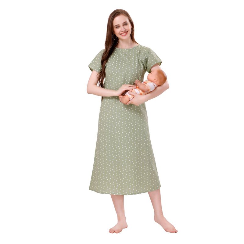 PIU Womens Premium Cotton Feeding Nighty Green (XL)