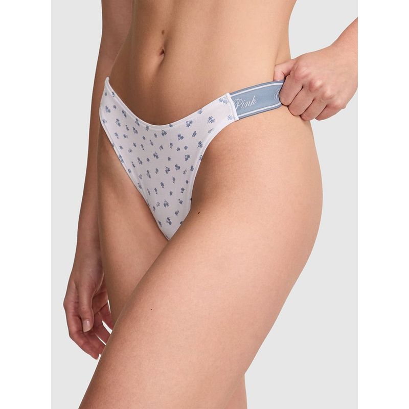 Victoria's Secret PINK Logo Cotton Shine High-Leg Thong Panty White (M)