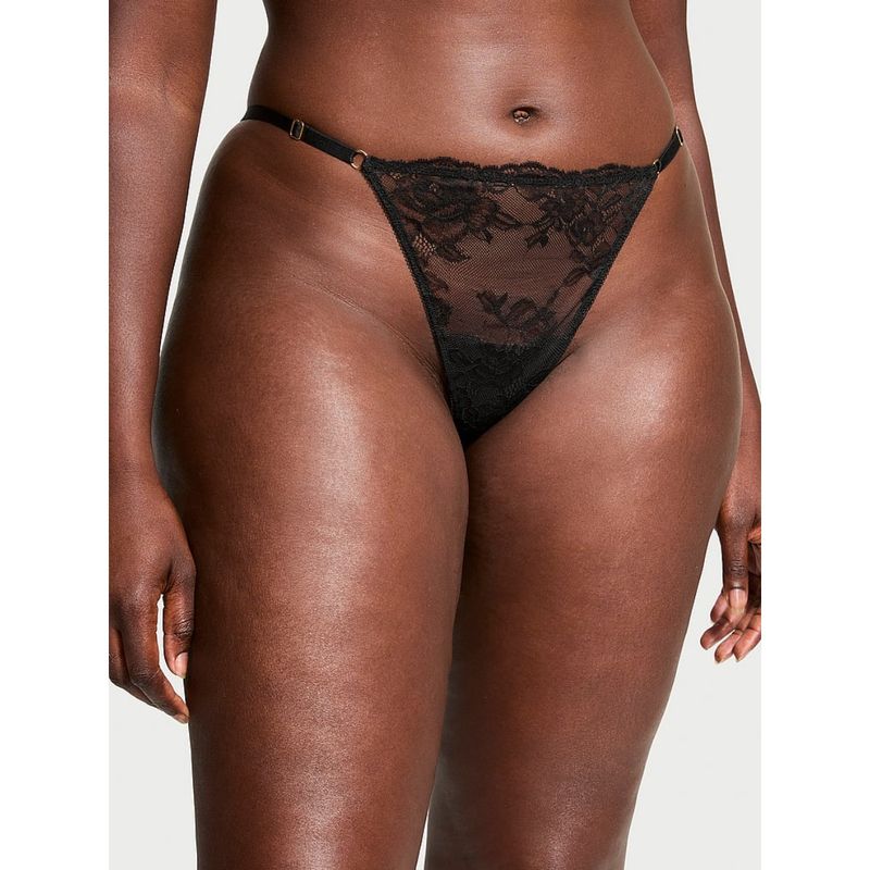 Victoria's Secret Very Sexy Rose Lace Adjustable V-String Panty Black (S)