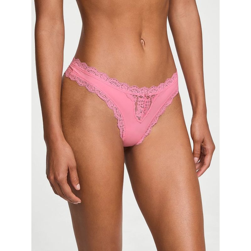 Victoria's Secret Dream Angels Lace-Trim Thong Panty Pink (S)