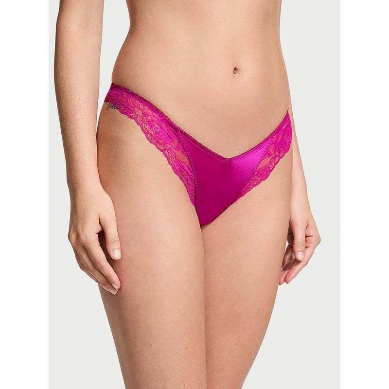 Victoria's Secret Very Sexy Rose Lace-Trim High-Leg Thong Panty Pink (XS)