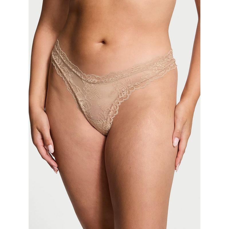 Victoria's Secret Very Sexy Rose Lace High-Leg Thong Panty Beige (XS)
