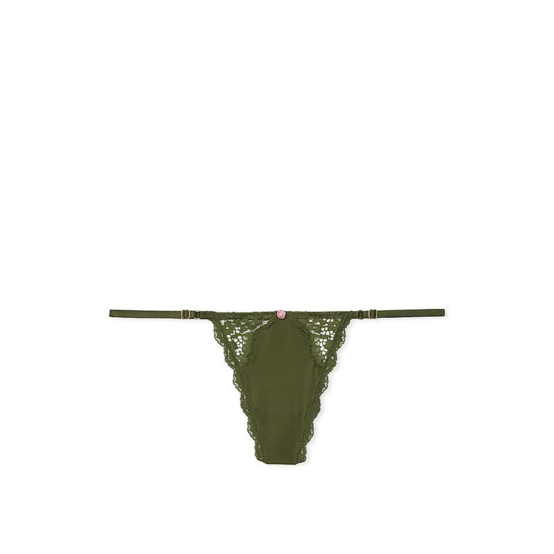 Victoria's Secret Dream Angels Lace-Trim Adjustable V-String Panty Green (XL)