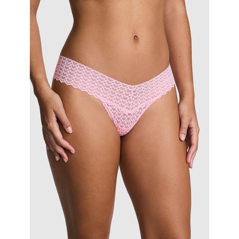 Victoria's Secret PINK Wink Heart Lace Thong Panty Pink (L)