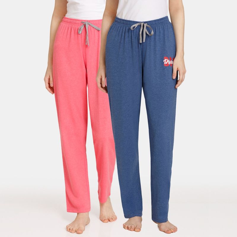 Zivame Rosaline Rural Charm Knit Cotton Pyjama - Pink Blue (Pack of 2) (XS)