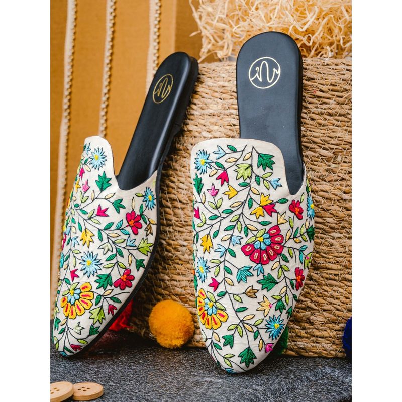 NR BY NIDHI RATHI Sequined White Mules (Euro 36) (EURO 36)