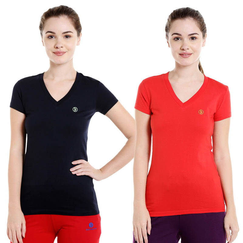 Bodyactive Multi Color T-shirt for Women - TS14-NARE-2PCS-S
