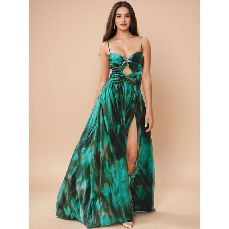 WomanLikeU Green Waves By Shrijal: Enchanted Forest Printed Monokini with Skirt (Set of 2) (L)