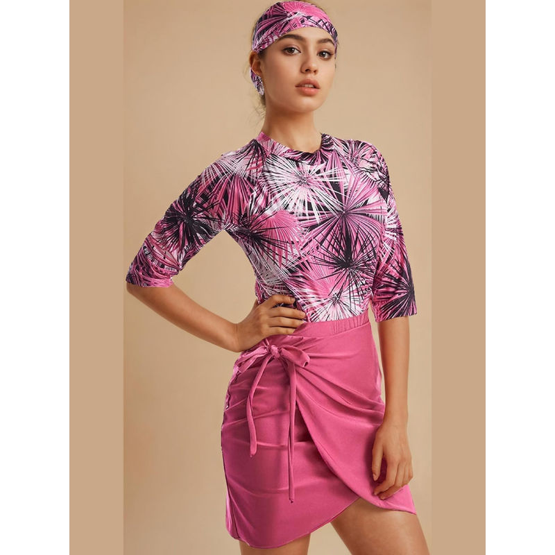 WomanLikeU Pink Printed Swimwear (Set of 3) (S)