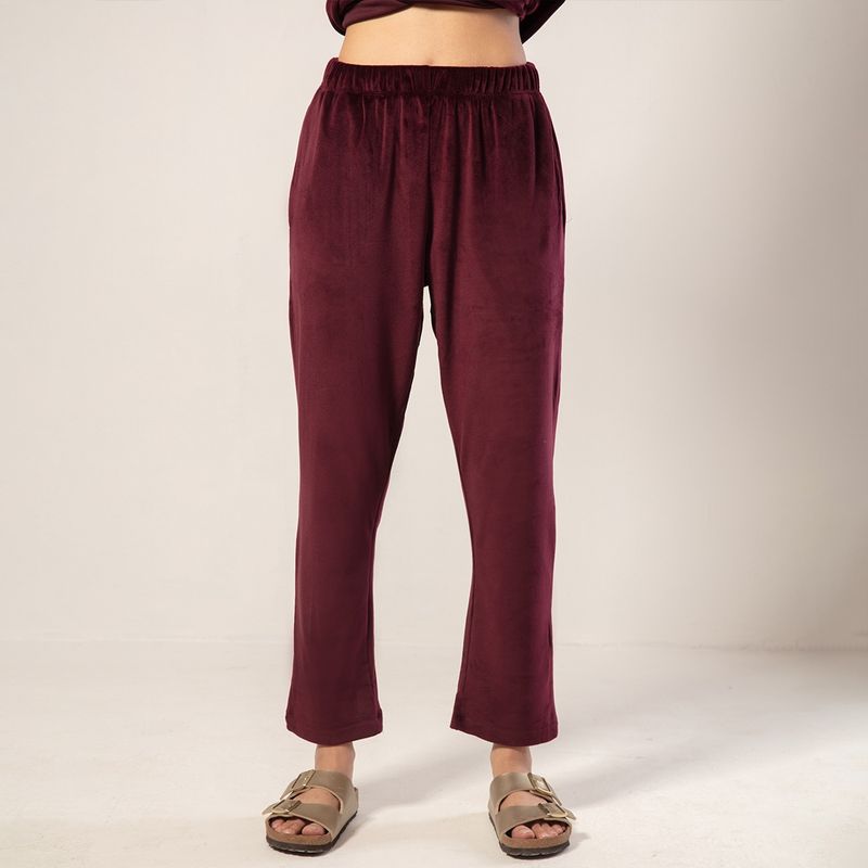Nykd by Nykaa Velour Pant-Ruby Wine NYS048 (XL)