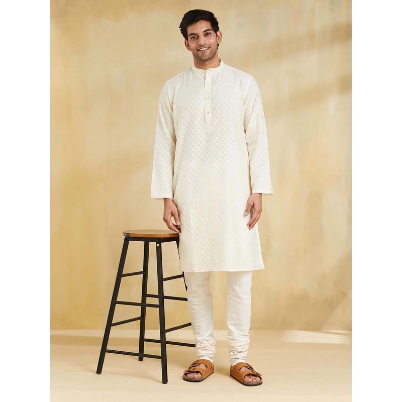 Fabindia Natural Cotton Silk Blend Cutwork Long Kurta (L)