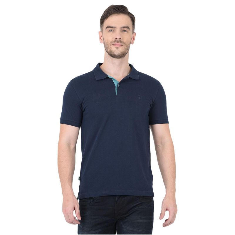 WOODLAND Casualwear Cotton Rich Navy Blue Polo T-shirts For Mens (S)