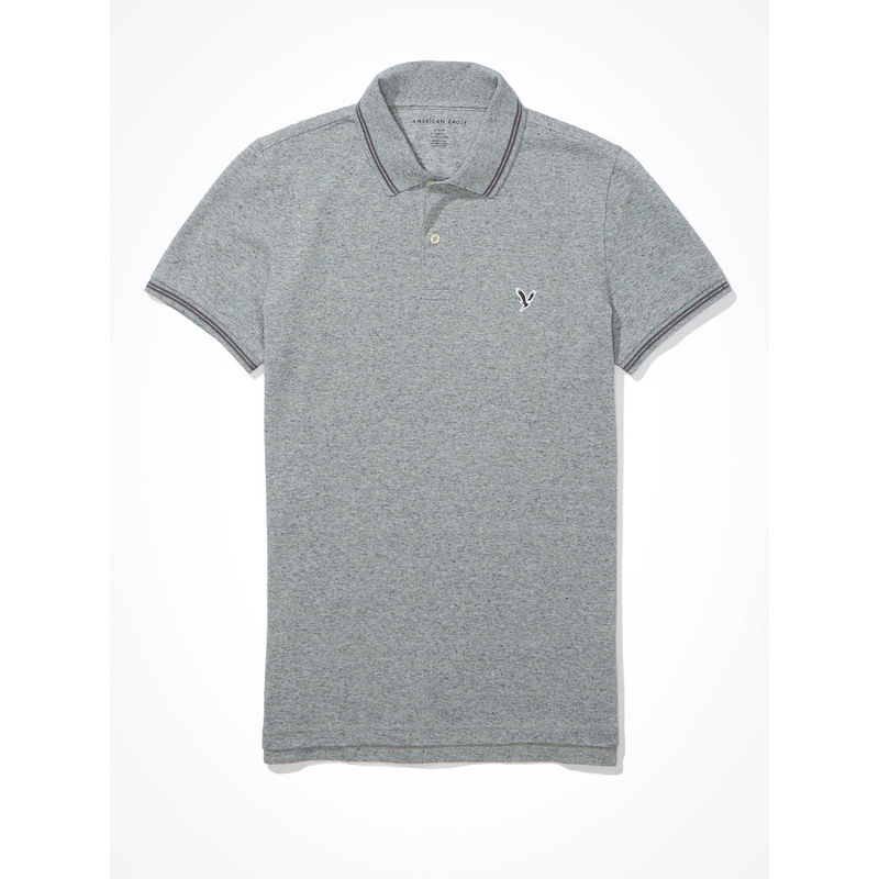 American Eagle Grey Slim Fit Pique Polo T-Shirt (S)